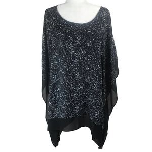 AVA & VIV Women's Tunic Black/White Abstract Sheer Top Kimono Style Size XL?